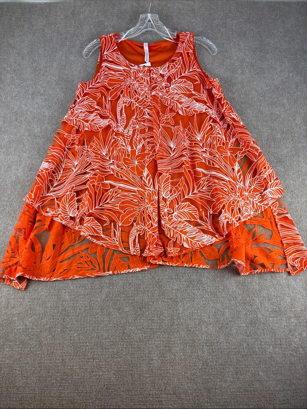 NY Collection Orange Floral Layered Sleeveless Summer Casual Blouse Size S NWT